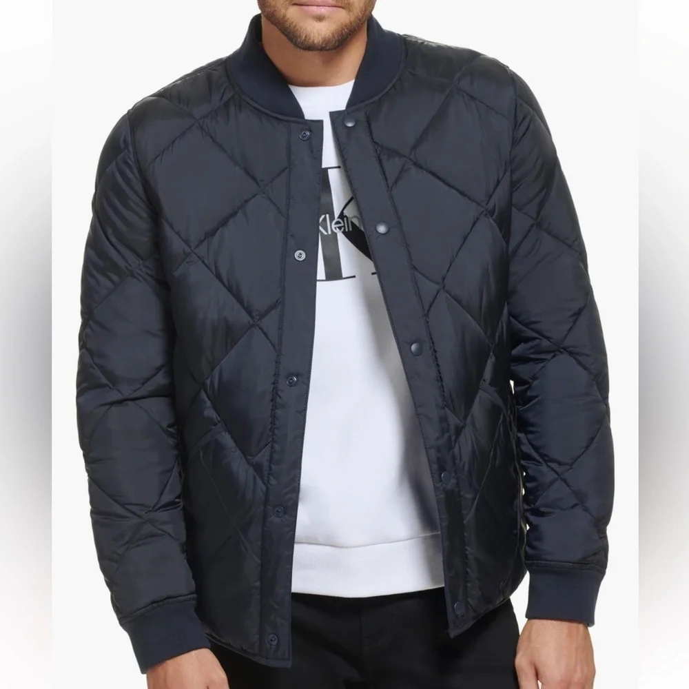 🆕Calvin Klein Button Front Dual Pocket Reversible Quilted Jacket::XL::NWT::Navy
